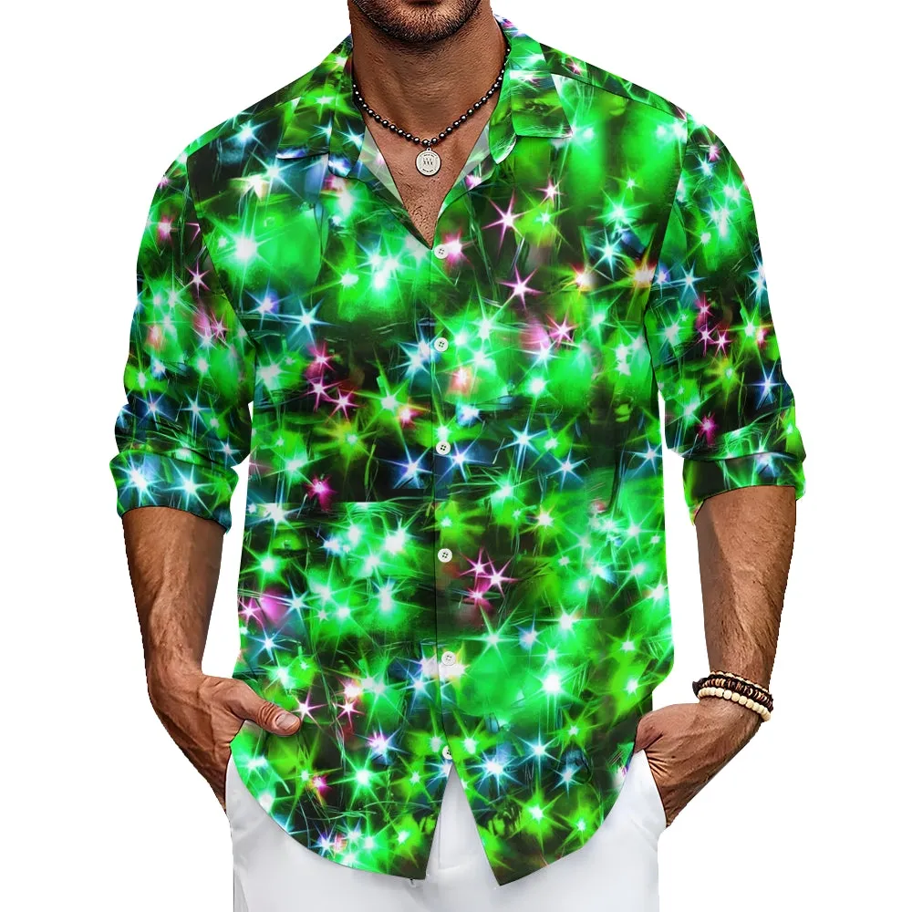 Holiday Gold Neon Men's Long Sleeve Shirts Stretch Plus Size Drama Costume Button Shirts 2310000911