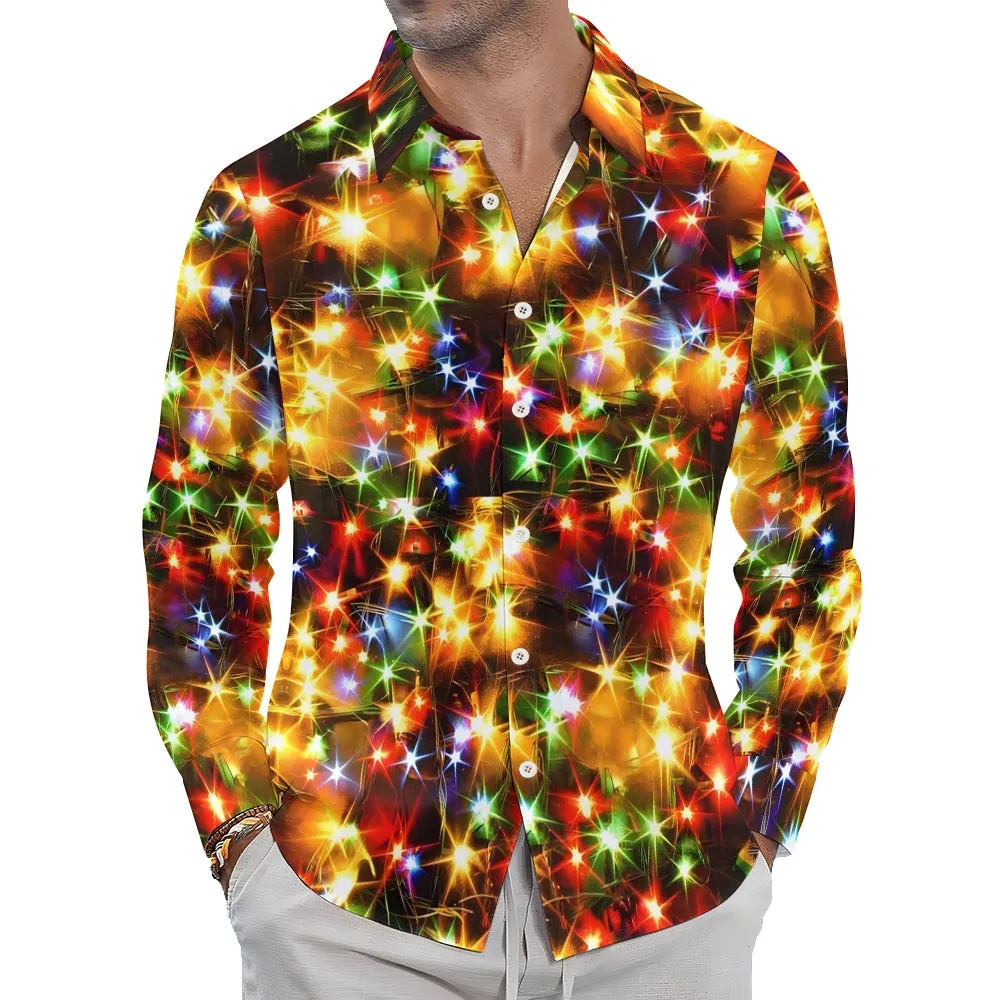 Holiday Gold Neon Men's Long Sleeve Shirts Stretch Plus Size Drama Costume Button Shirts 2310000911