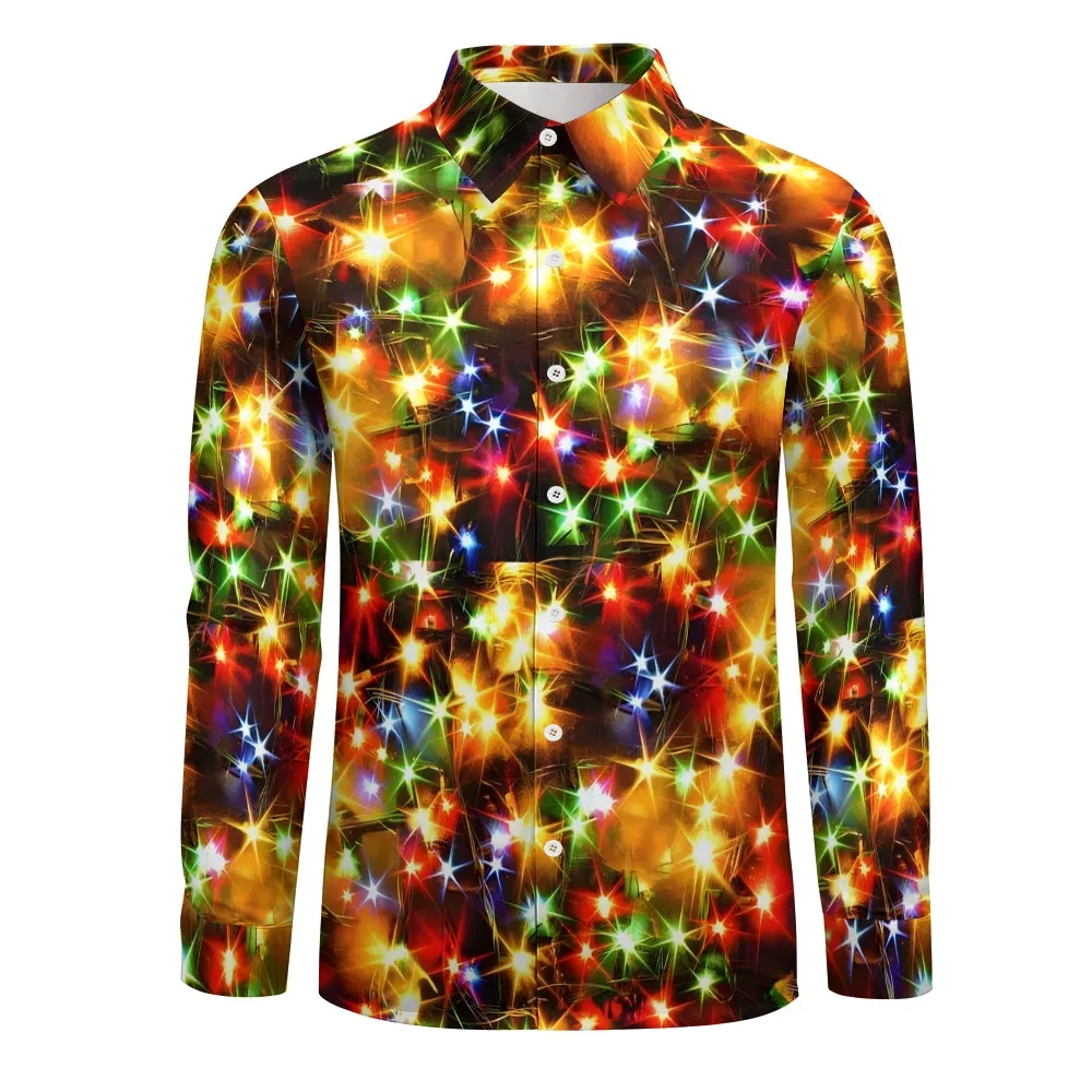 Holiday Gold Neon Men's Long Sleeve Shirts Stretch Plus Size Drama Costume Button Shirts 2310000911