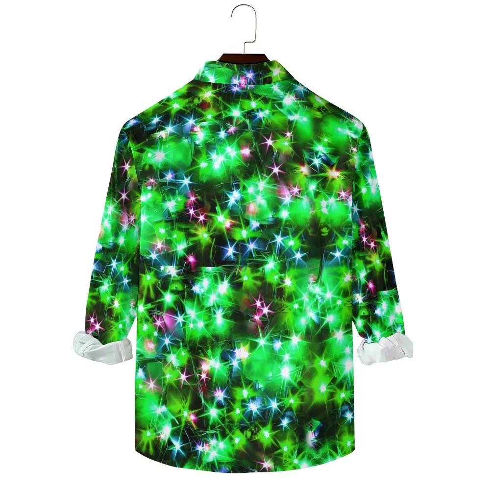Holiday Gold Neon Men's Long Sleeve Shirts Stretch Plus Size Drama Costume Button Shirts 2310000911