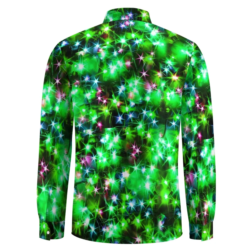 Holiday Gold Neon Men's Long Sleeve Shirts Stretch Plus Size Drama Costume Button Shirts 2310000911