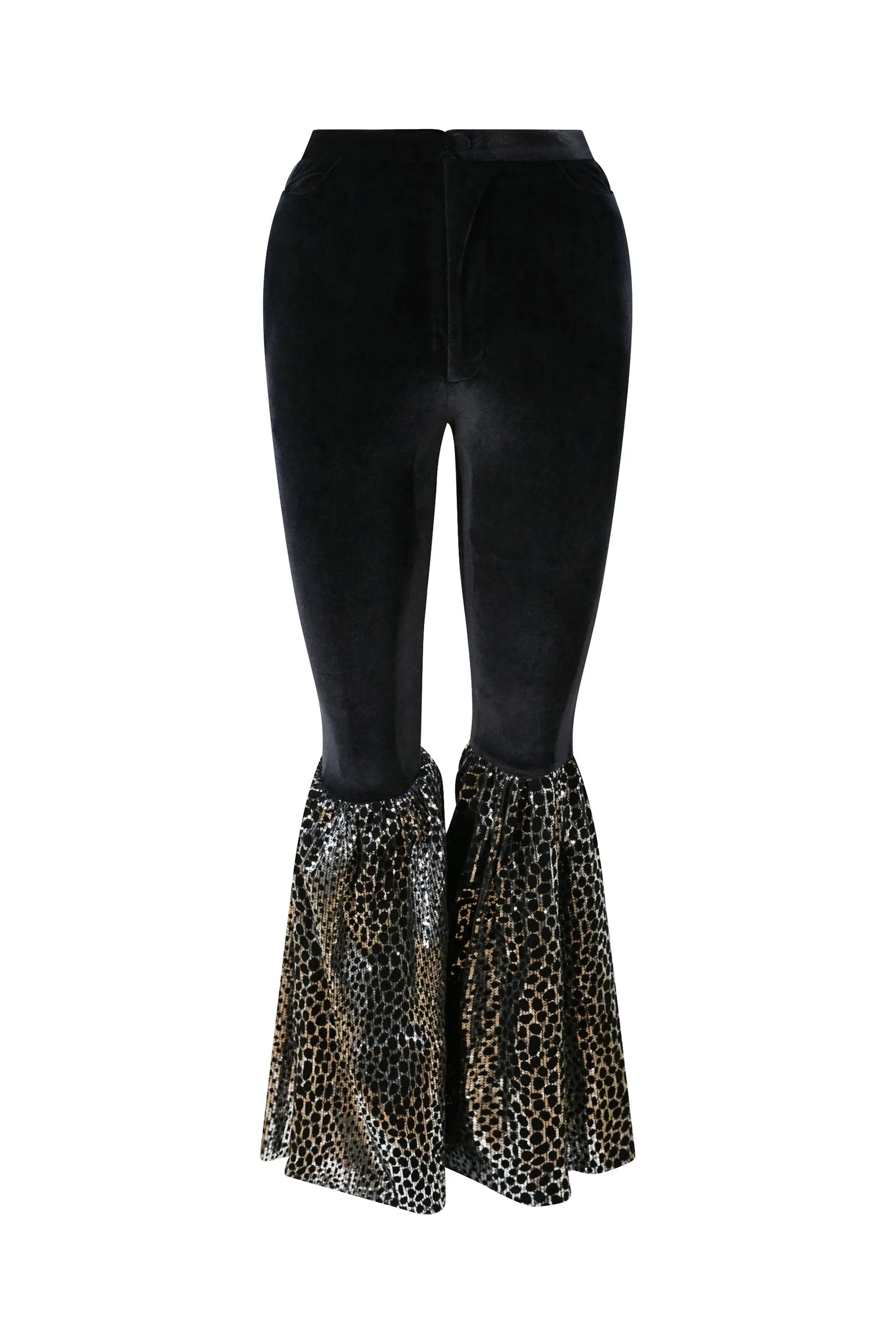 Ilona Rich Black Reptilian Sequin Flared Trousers