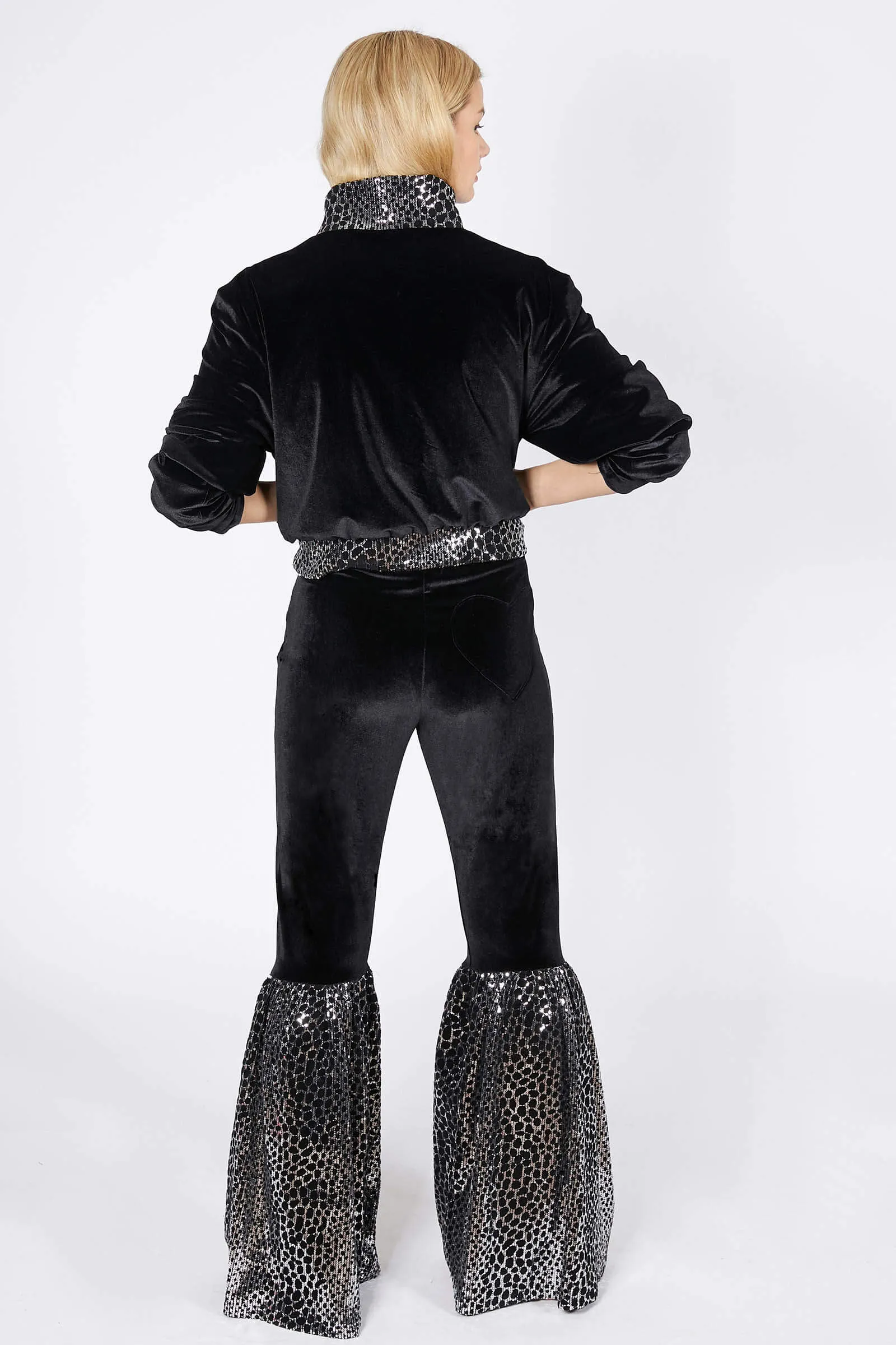 Ilona Rich Black Reptilian Sequin Flared Trousers