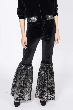 Ilona Rich Black Reptilian Sequin Flared Trousers