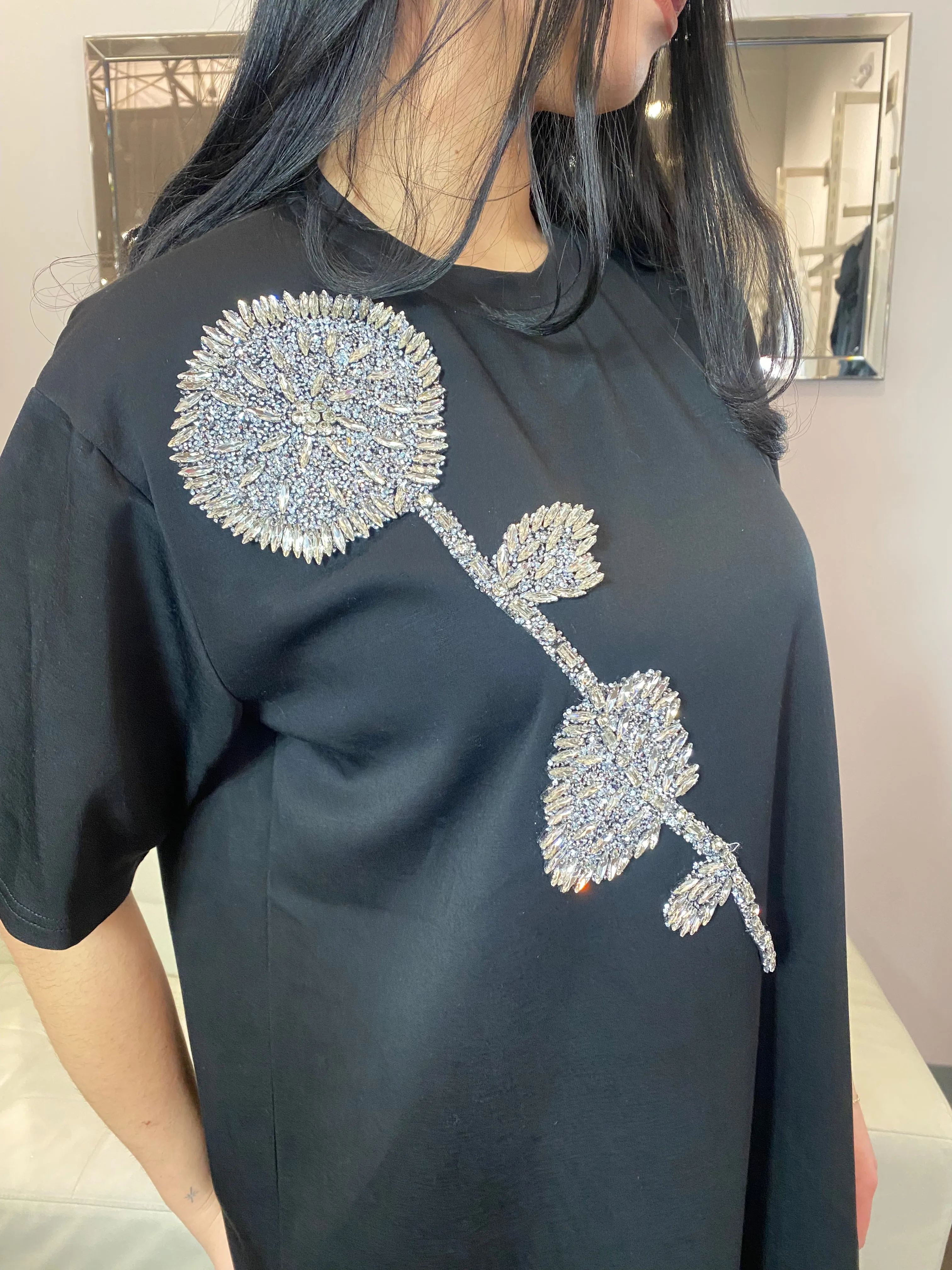 Indira Embellished Long Oversized Shirt- Black