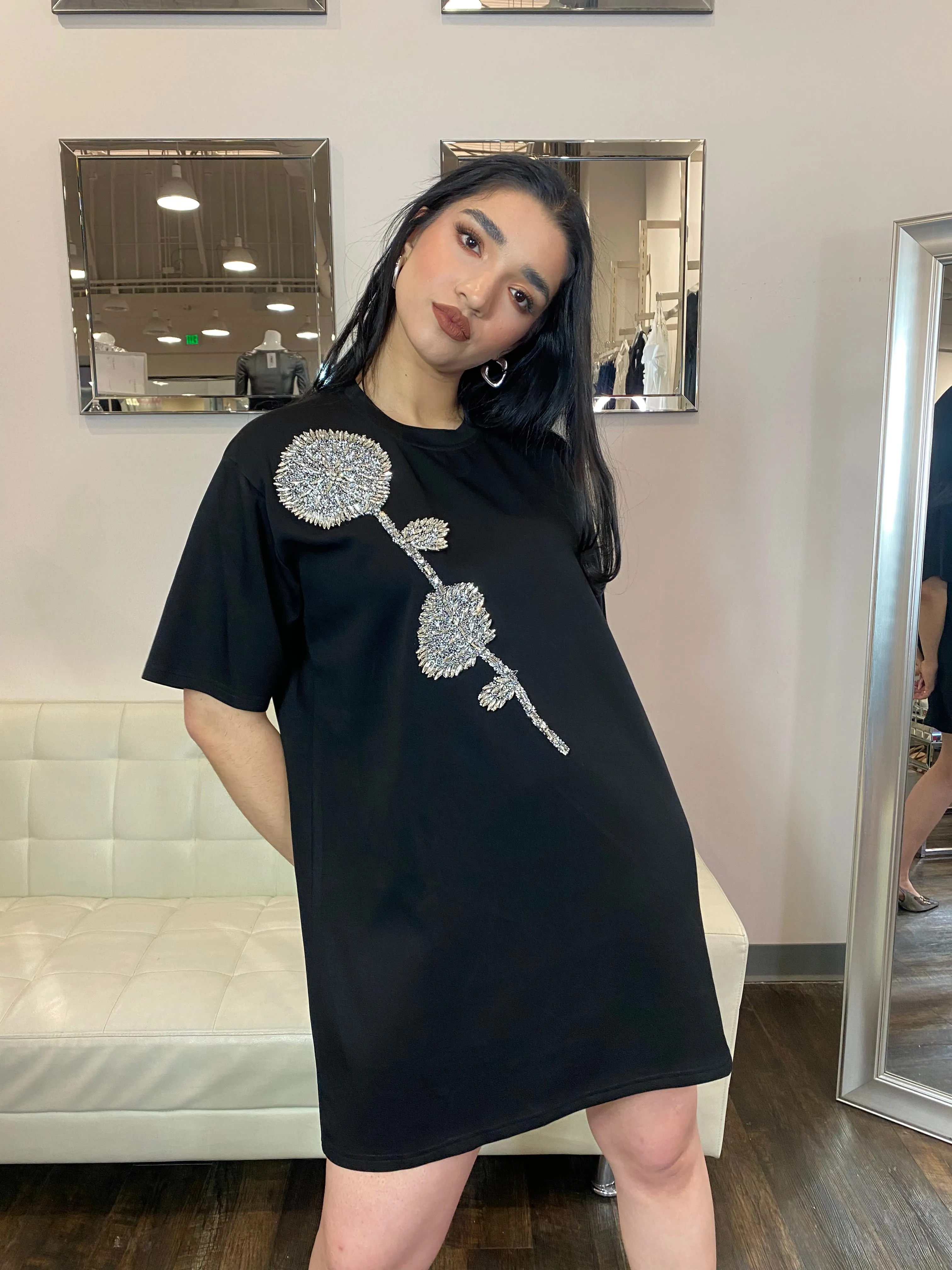 Indira Embellished Long Oversized Shirt- Black