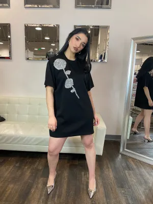 Indira Embellished Long Oversized Shirt- Black