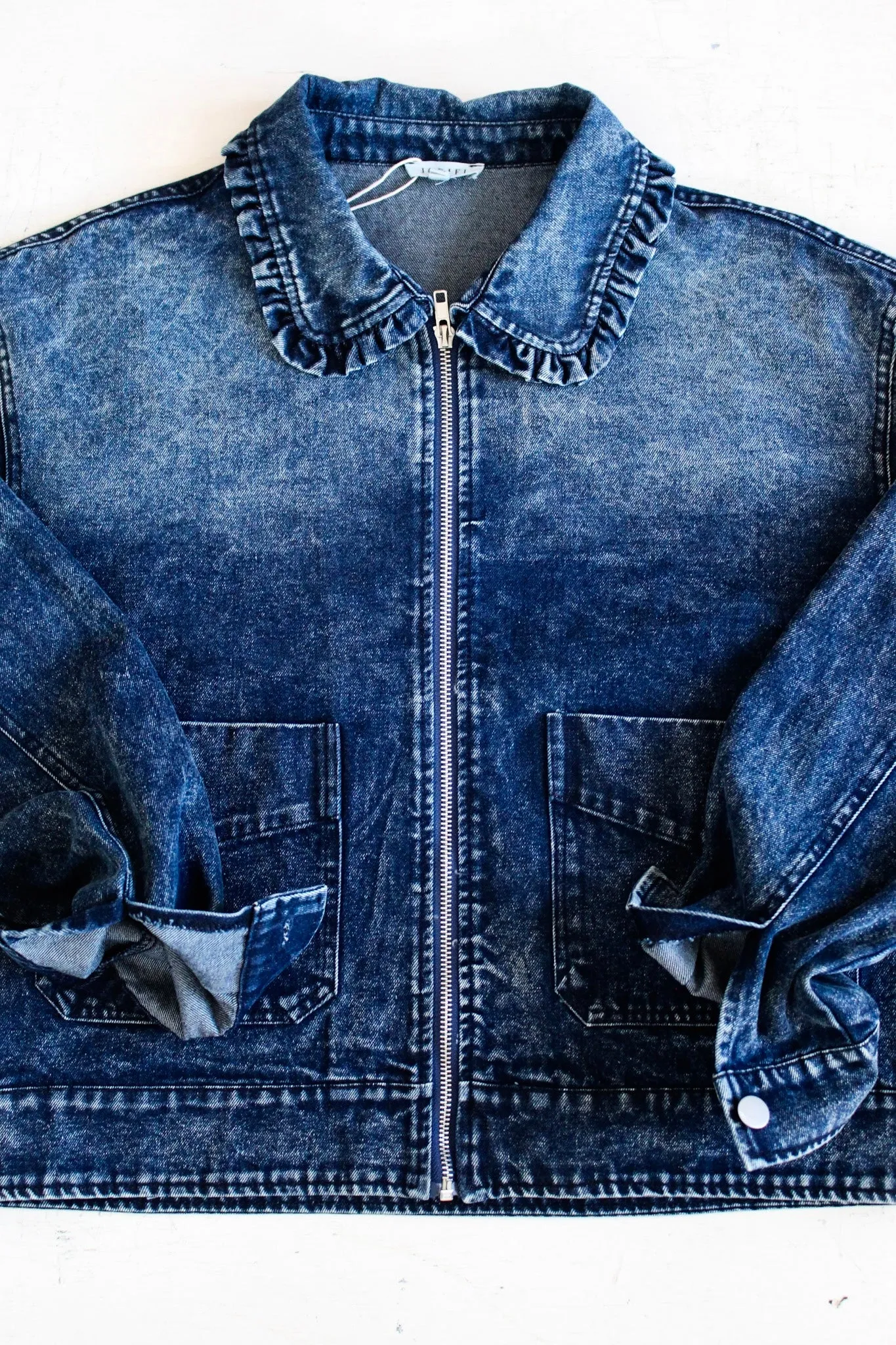 Jackie Front Zip Denim Jacket • Dark Wash