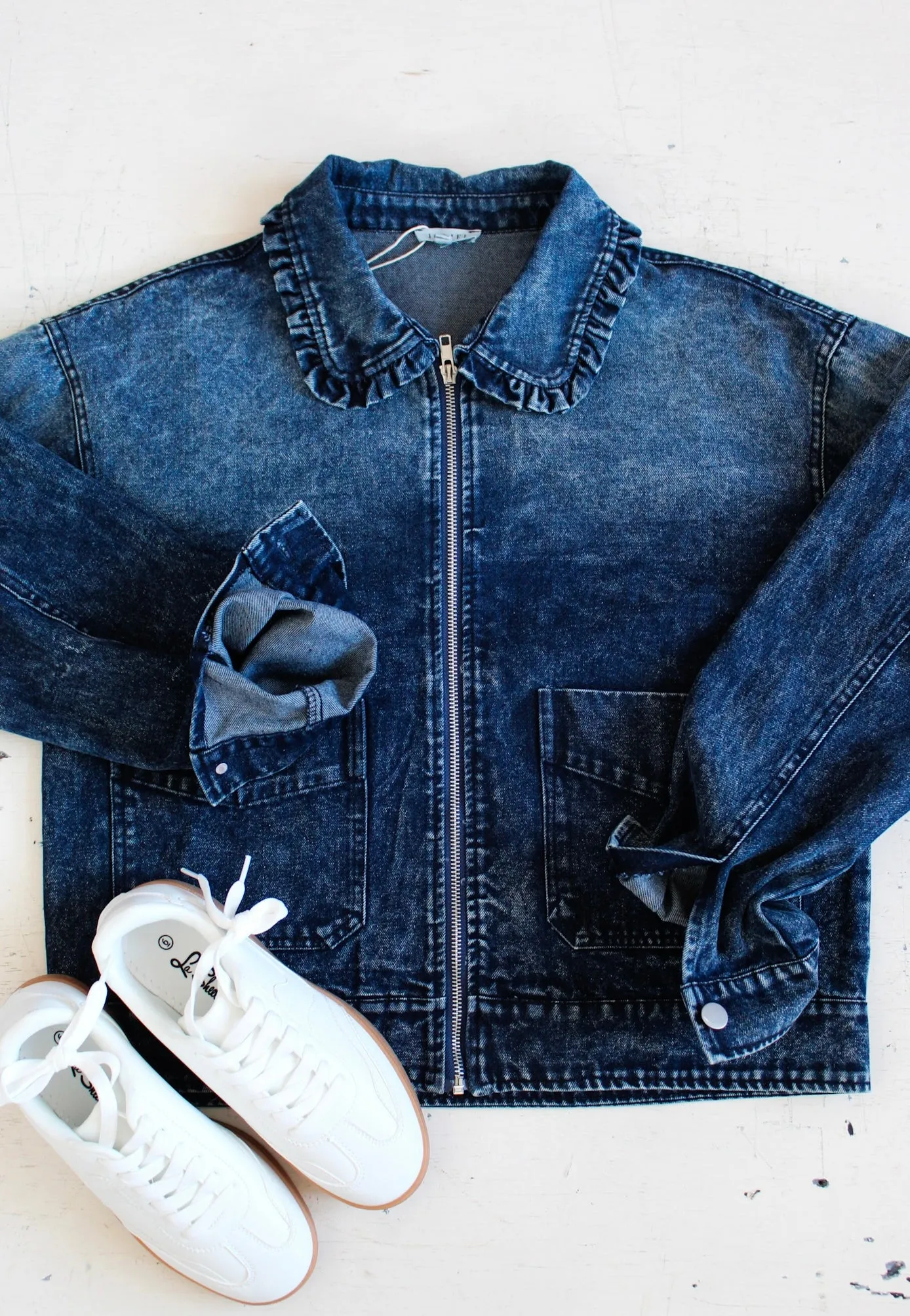 Jackie Front Zip Denim Jacket • Dark Wash