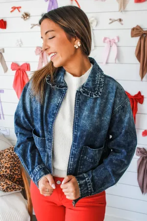Jackie Front Zip Denim Jacket • Dark Wash