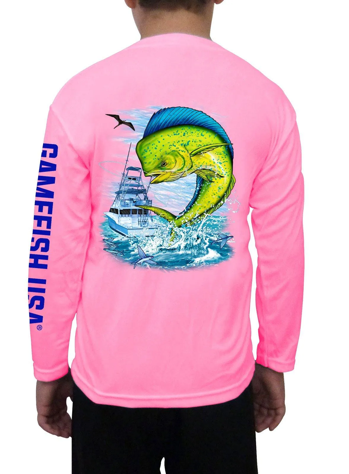 Kid's UPF 50 Long Sleeve Microfiber Moisture Wicking Performance Fishing Shirt Mahi