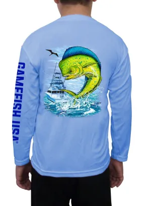 Kid's UPF 50 Long Sleeve Microfiber Moisture Wicking Performance Fishing Shirt Mahi