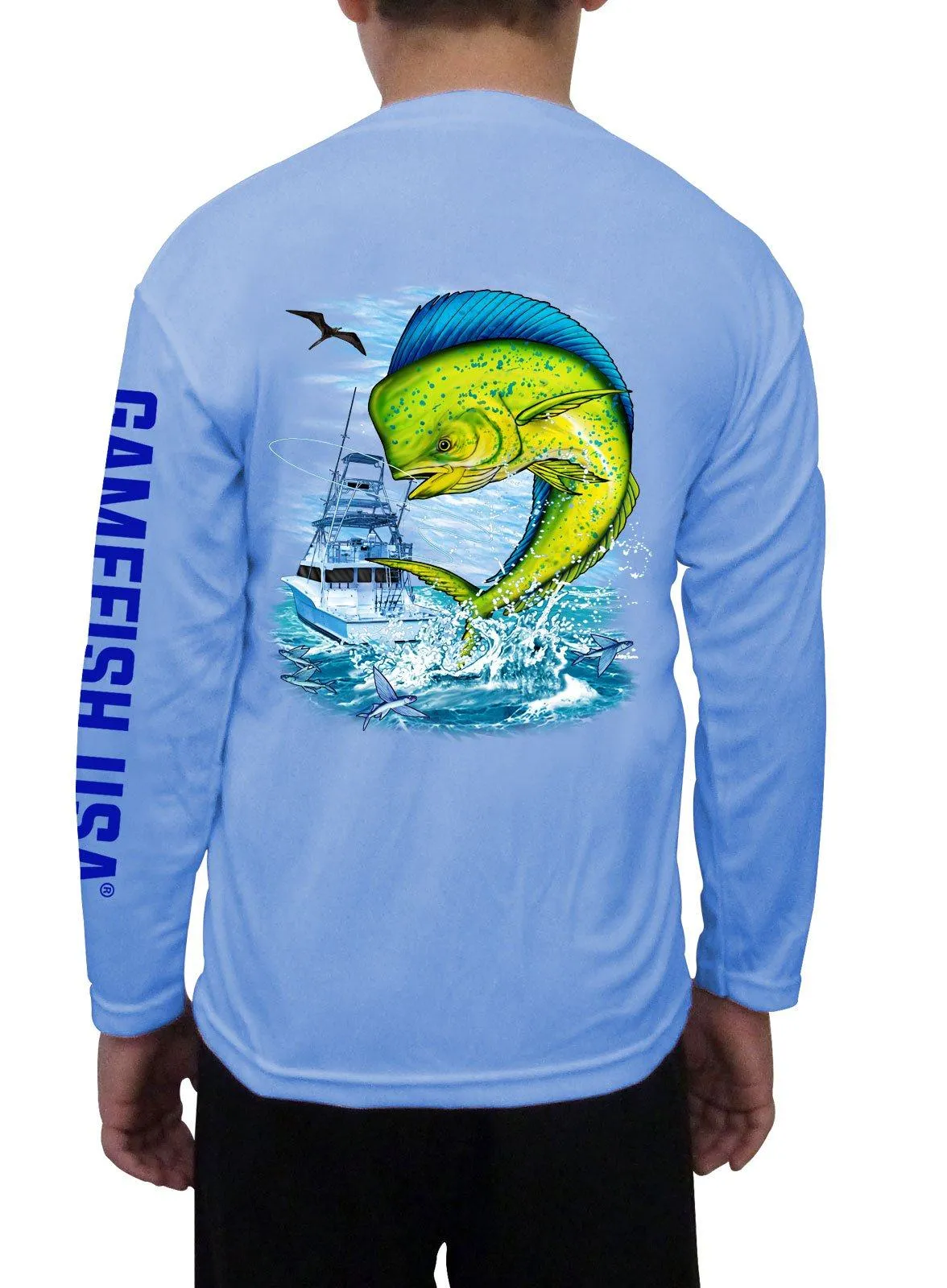 Kid's UPF 50 Long Sleeve Microfiber Moisture Wicking Performance Fishing Shirt Mahi