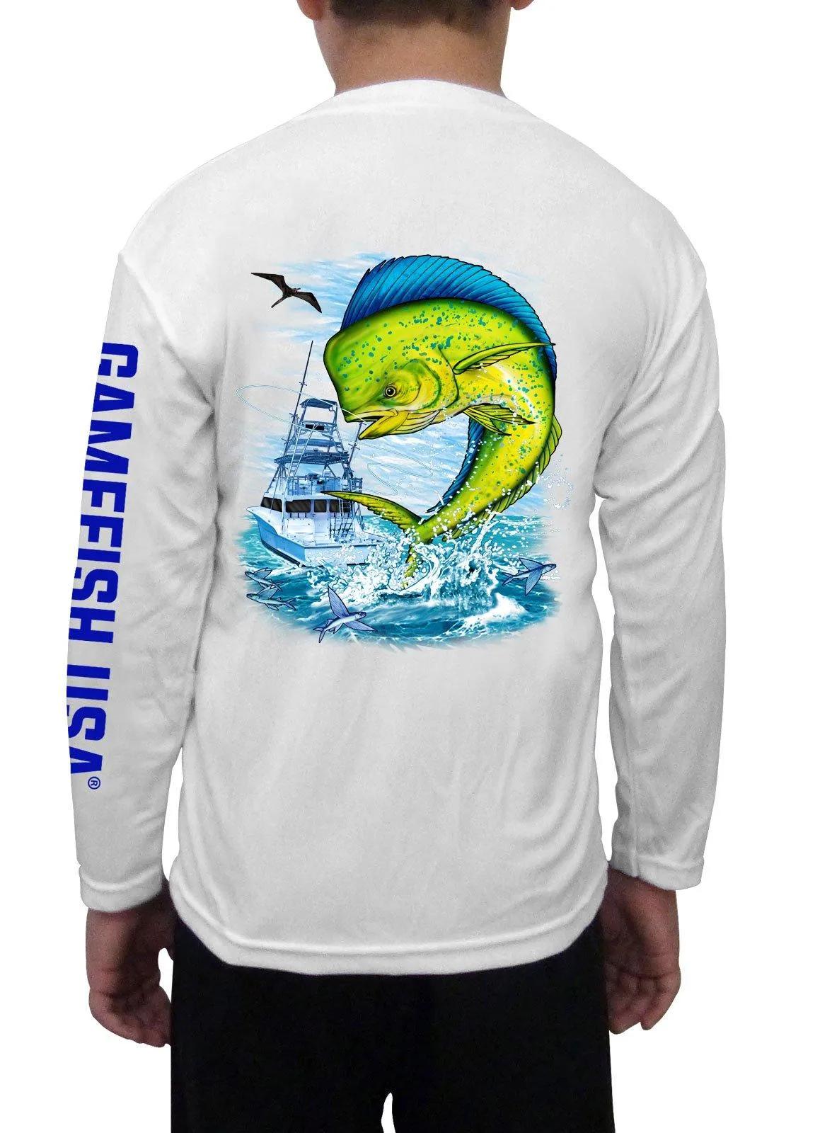 Kid's UPF 50 Long Sleeve Microfiber Moisture Wicking Performance Fishing Shirt Mahi