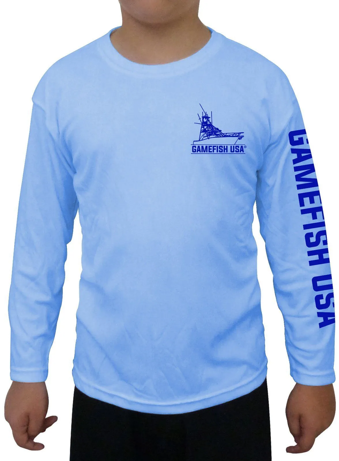 Kid's UPF 50 Long Sleeve Microfiber Moisture Wicking Performance Fishing Shirt Marlin Tuna Sailfish