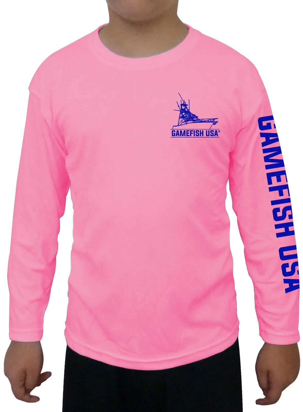 Kid's UPF 50 Long Sleeve Microfiber Moisture Wicking Performance Fishing Shirt Marlin Tuna Sailfish