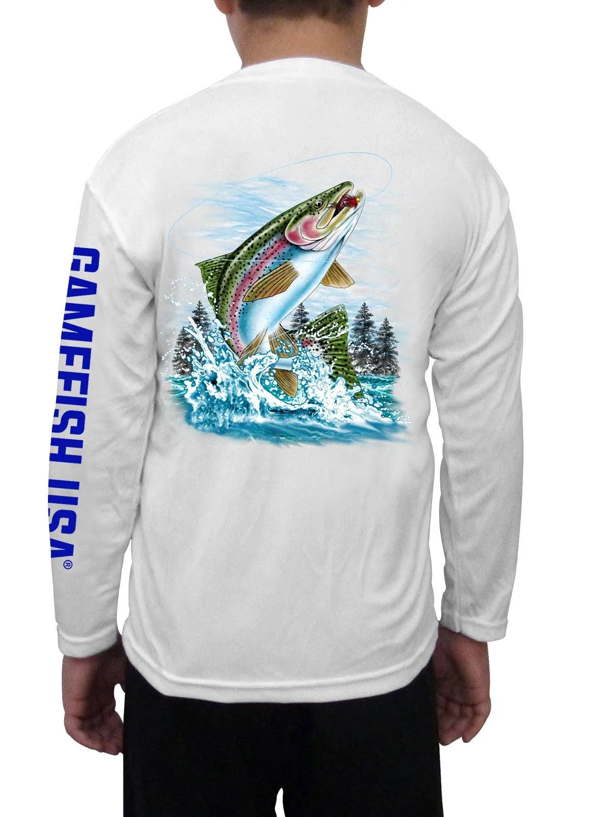 Kid's UPF 50 Long Sleeve Microfiber Moisture Wicking Performance Fishing Shirt Trout