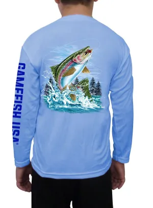 Kid's UPF 50 Long Sleeve Microfiber Moisture Wicking Performance Fishing Shirt Trout