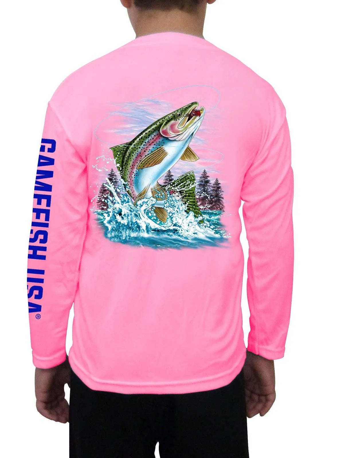 Kid's UPF 50 Long Sleeve Microfiber Moisture Wicking Performance Fishing Shirt Trout
