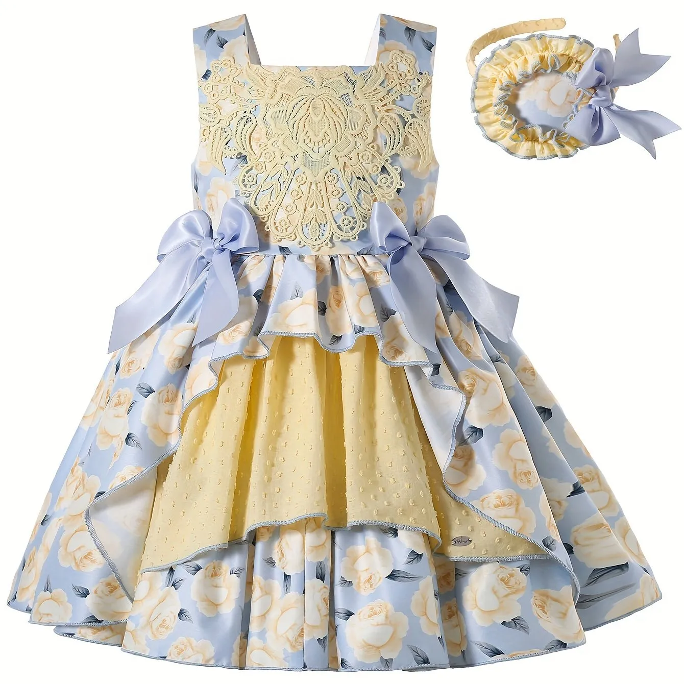 Knee-High Floral Fit and Flare Girls Princess Dresses - Sleeveless, Square Neck, Flared Hem, Cotton Lined, Non-Stretch Polyester Fabric - Perfect for Spring/Summer Formal Parties and Pageants