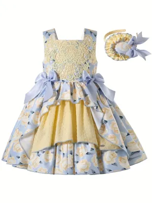 Knee-High Floral Fit and Flare Girls Princess Dresses - Sleeveless, Square Neck, Flared Hem, Cotton Lined, Non-Stretch Polyester Fabric - Perfect for Spring/Summer Formal Parties and Pageants