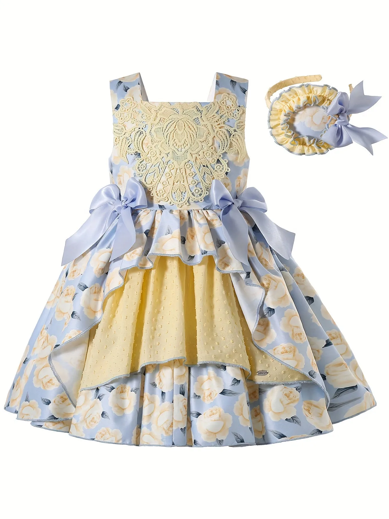 Knee-High Floral Fit and Flare Girls Princess Dresses - Sleeveless, Square Neck, Flared Hem, Cotton Lined, Non-Stretch Polyester Fabric - Perfect for Spring/Summer Formal Parties and Pageants