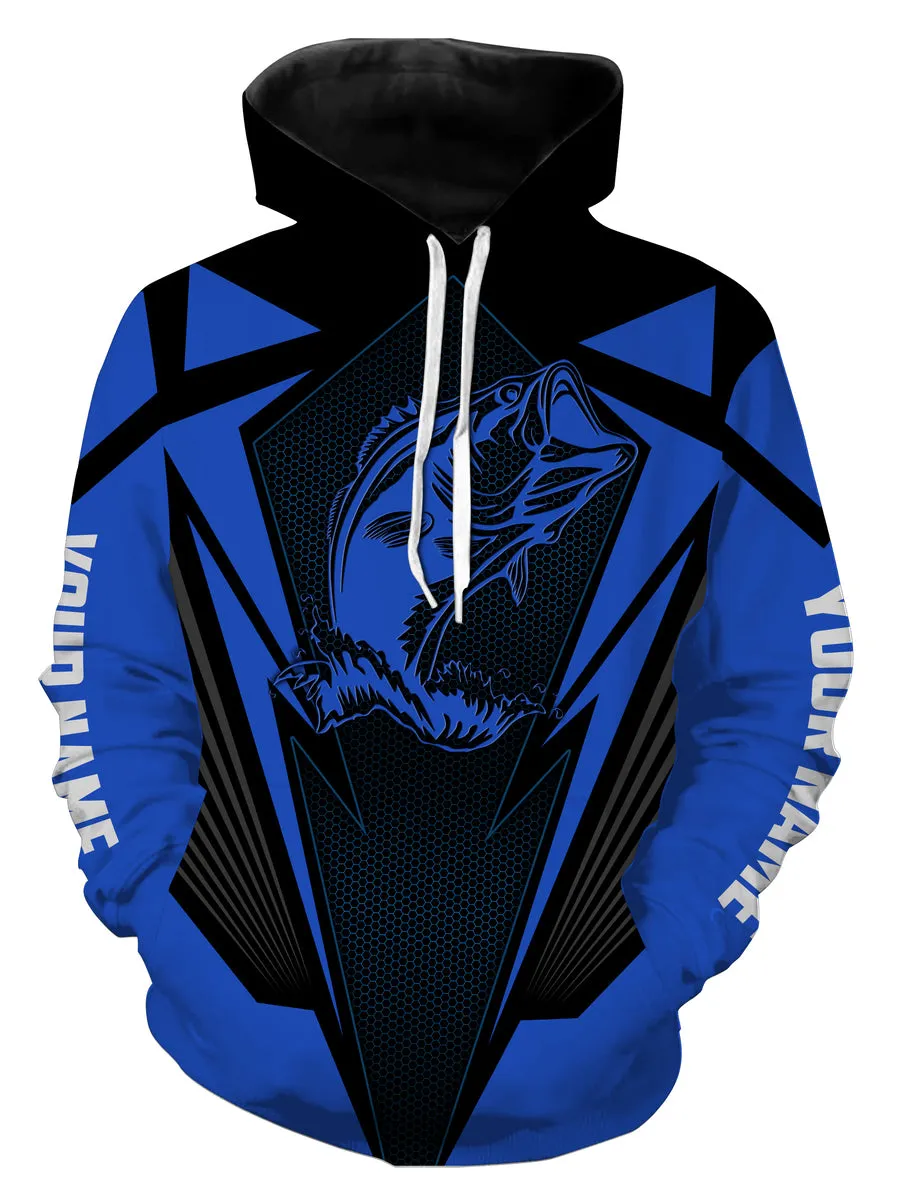 Largemouth Bass Fishing tattoo black and blue Custom name fishing jerseys  | Hoodie - NPQ831