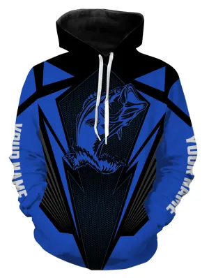 Largemouth Bass Fishing tattoo black and blue Custom name fishing jerseys  | Hoodie - NPQ831