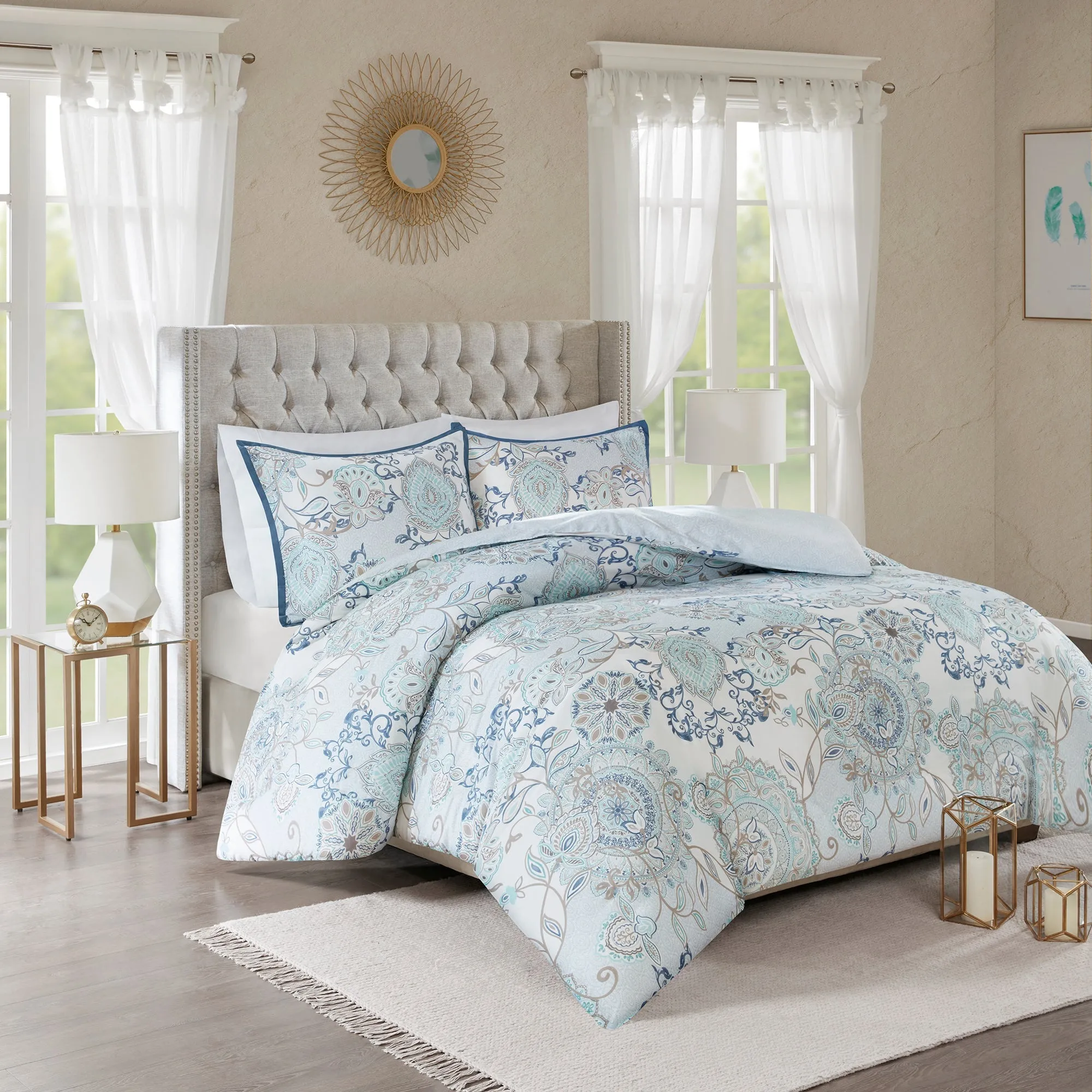 Lian 3 Piece Cotton Floral Reversible Duvet Cover Set