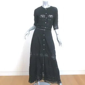 LoveShackFancy Maxi Dress Beth Black Lace-Trimmed Cotton Size Medium
