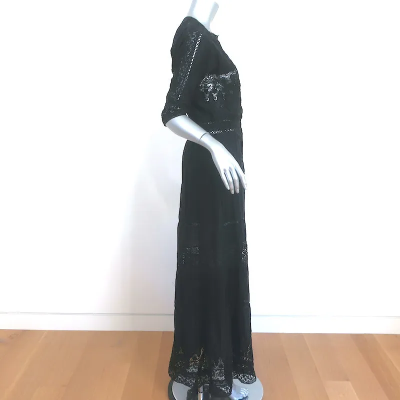 LoveShackFancy Maxi Dress Beth Black Lace-Trimmed Cotton Size Medium