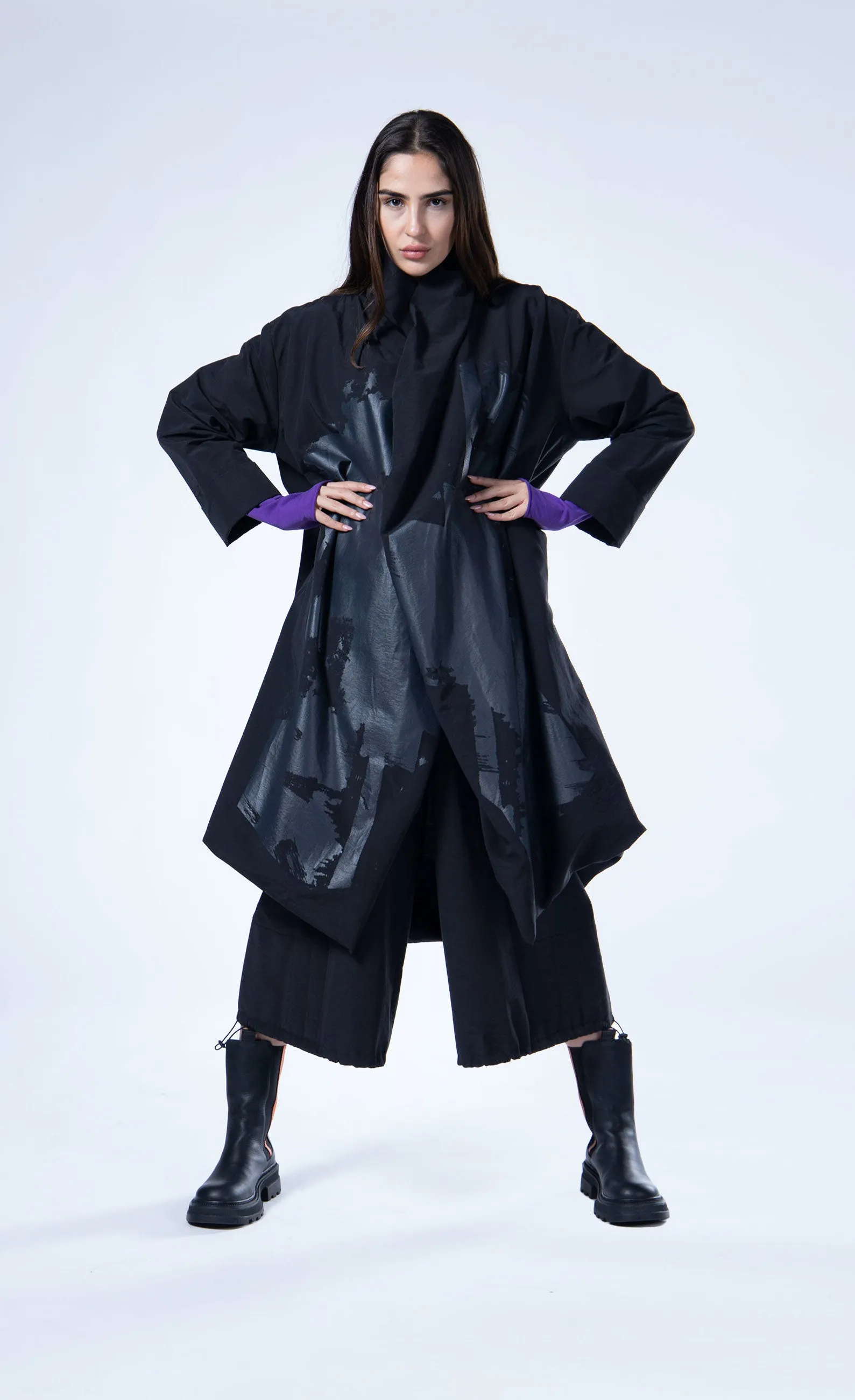 Luukaa Draped Black Coat