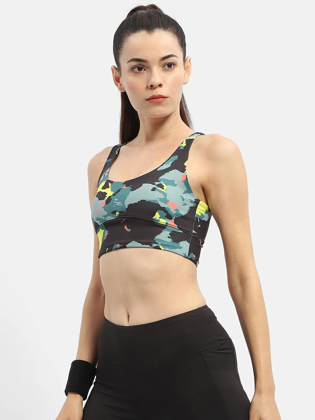Madame Abstract Print Black Support Back Active Wear Top