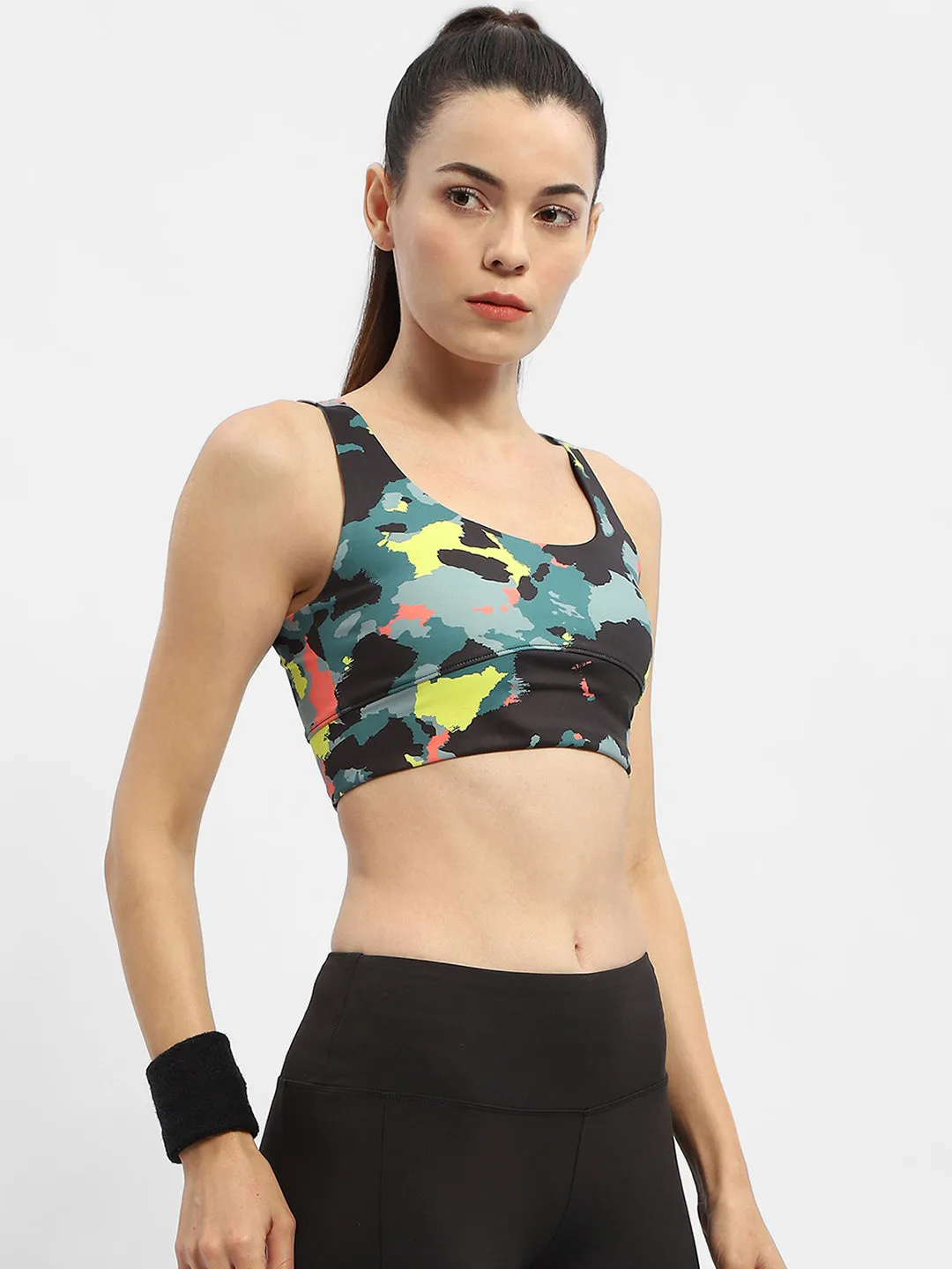 Madame Abstract Print Black Support Back Active Wear Top
