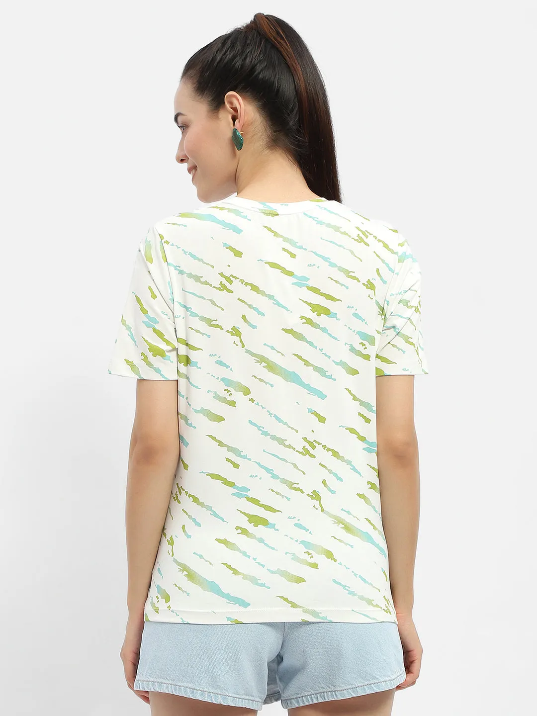 Madame Abstract Print Green Regular T-Shirt