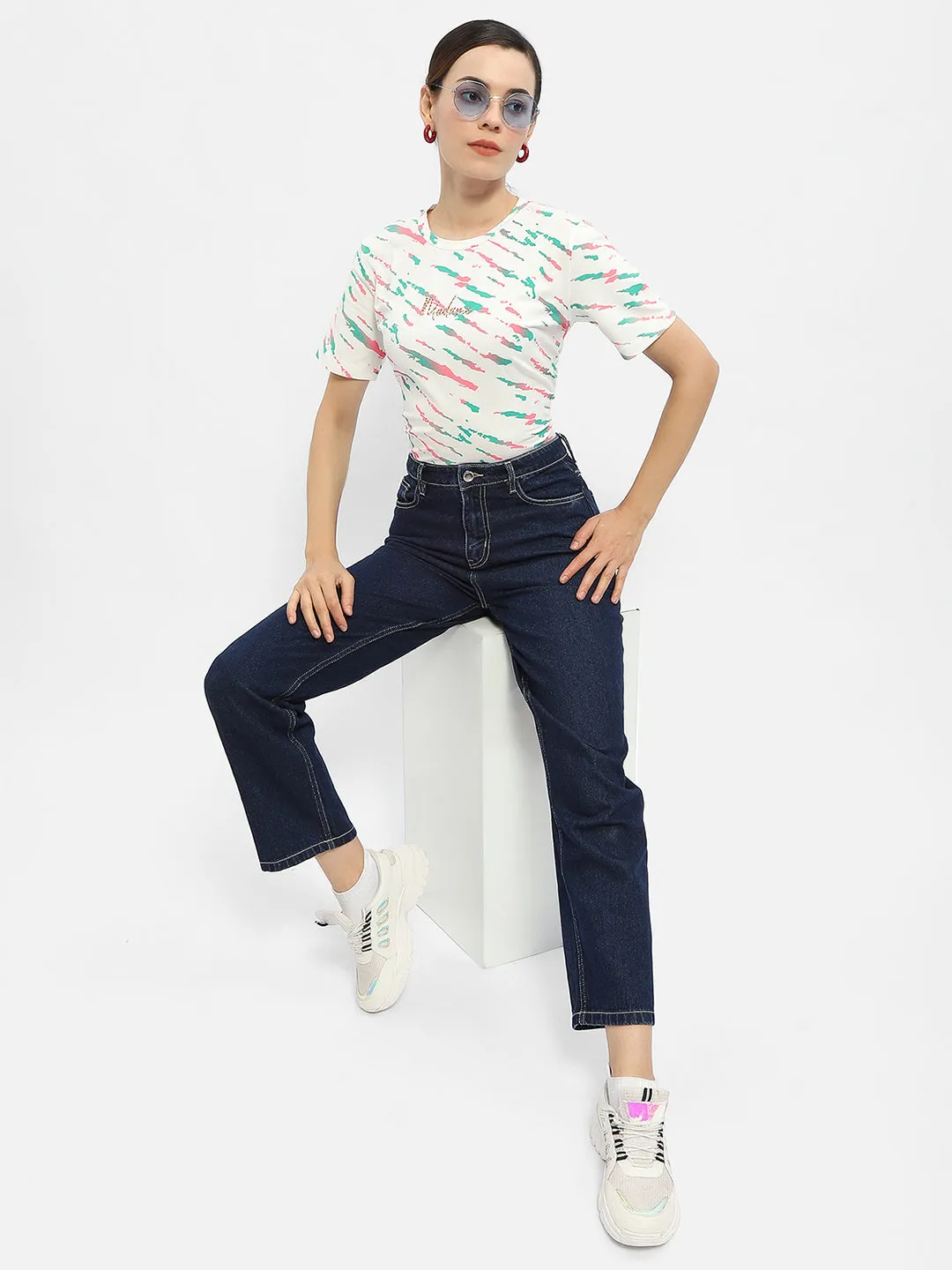 Madame Abstract Print Hot Pink Regular T-Shirt