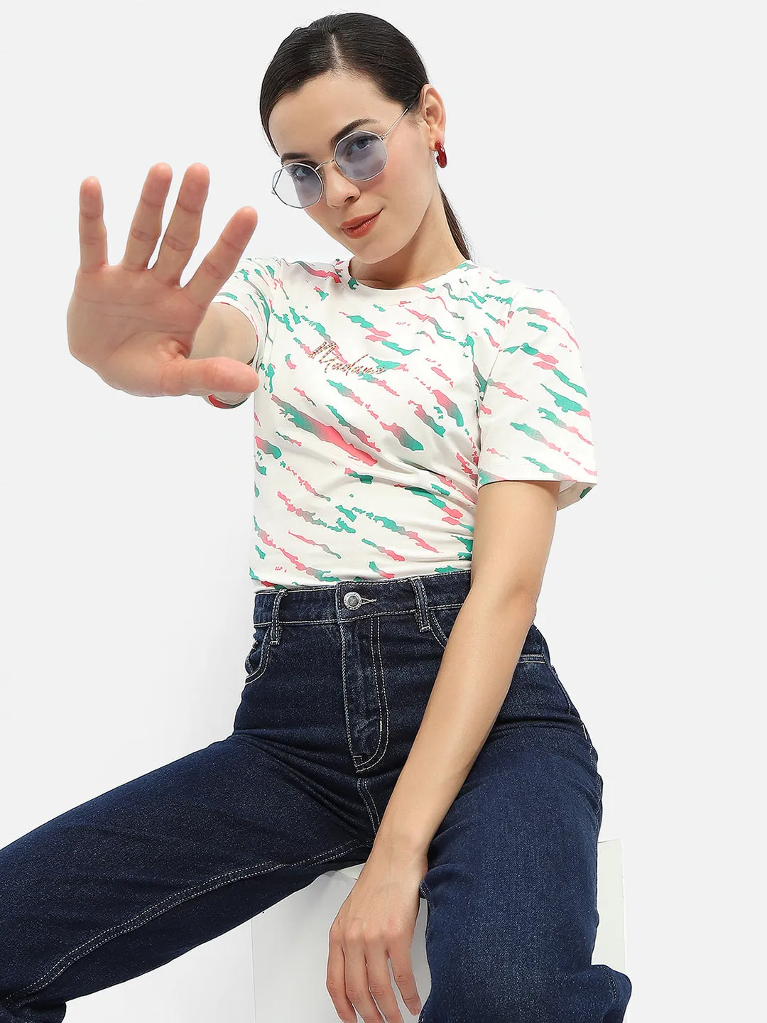 Madame Abstract Print Hot Pink Regular T-Shirt