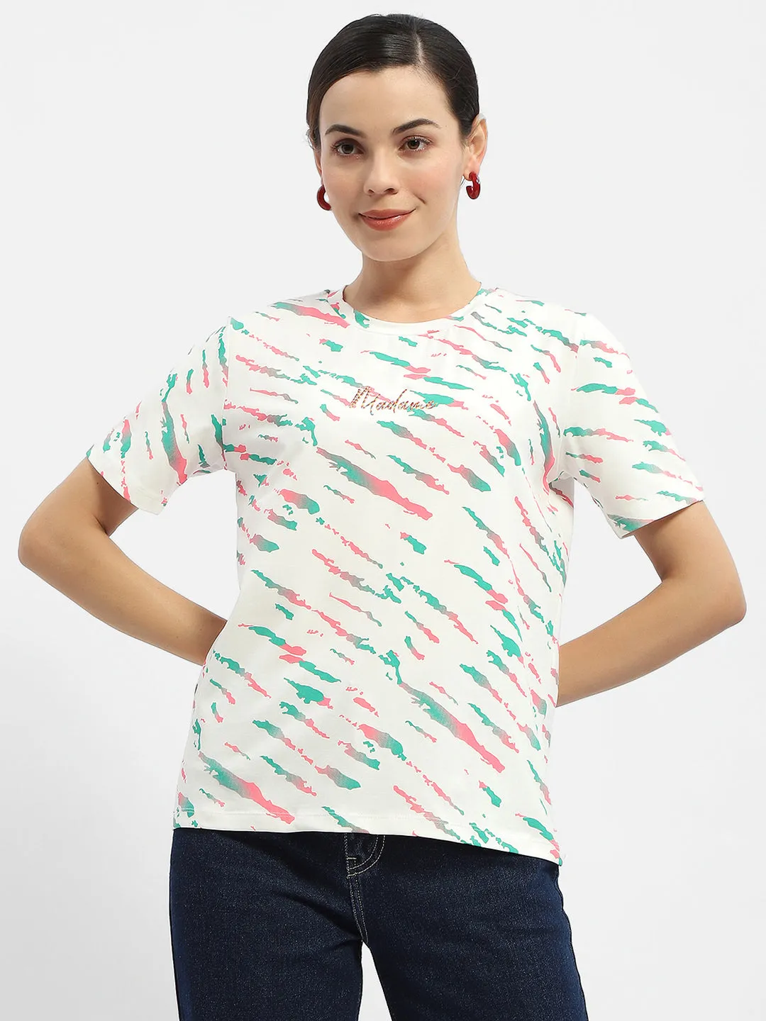 Madame Abstract Print Hot Pink Regular T-Shirt