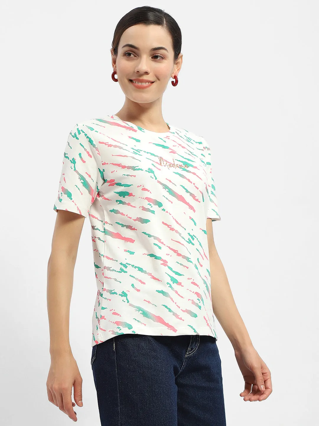 Madame Abstract Print Hot Pink Regular T-Shirt
