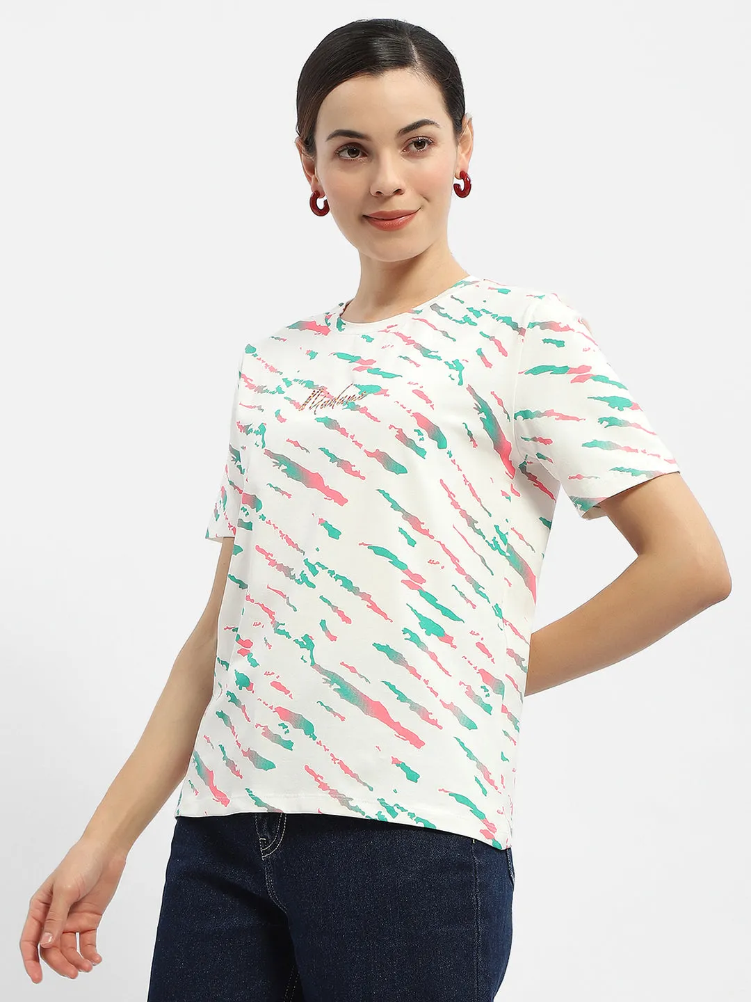 Madame Abstract Print Hot Pink Regular T-Shirt