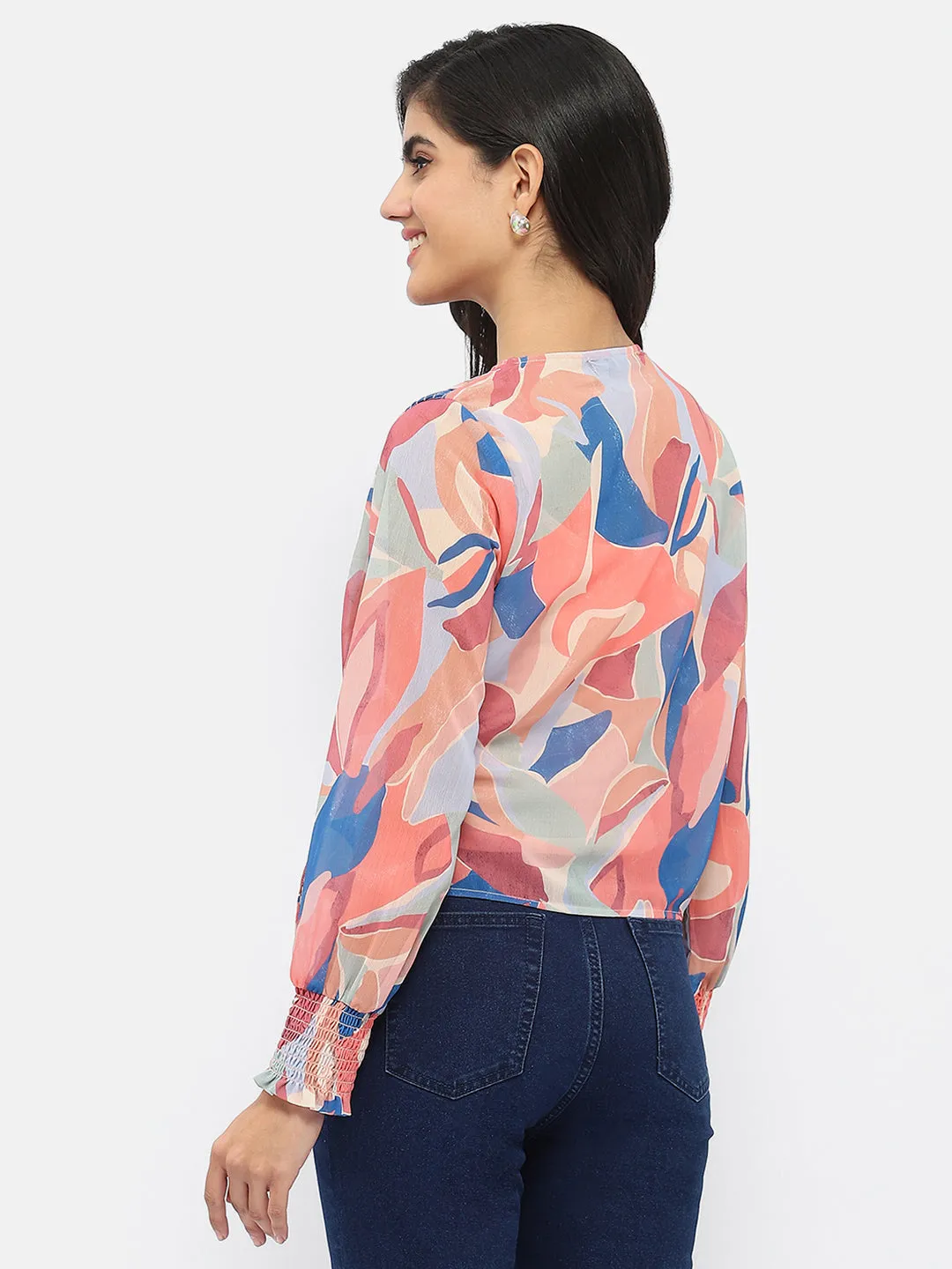 Madame Abstract Print Multicolour Tie Knot Wrap Top
