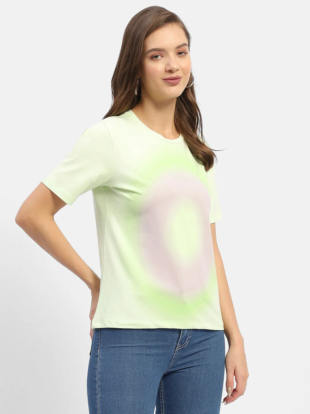 Madame Abstract Print Neon Green T-Shirt