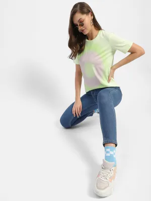Madame Abstract Print Neon Green T-Shirt