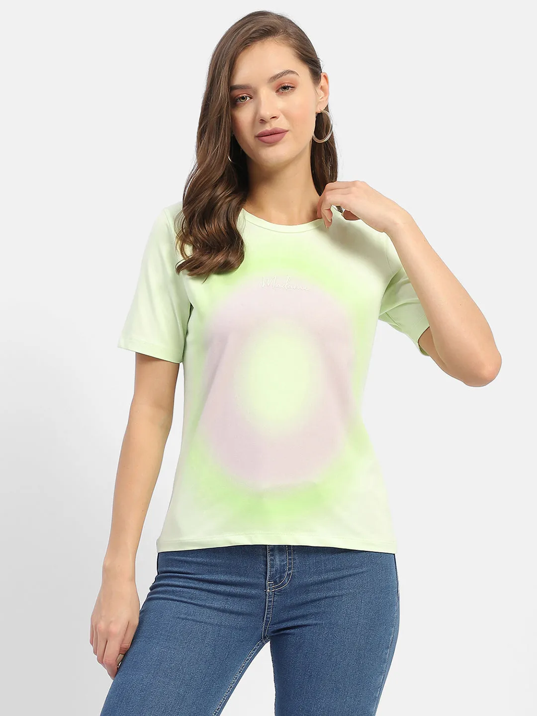 Madame Abstract Print Neon Green T-Shirt