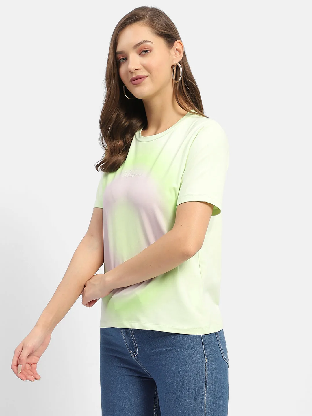 Madame Abstract Print Neon Green T-Shirt