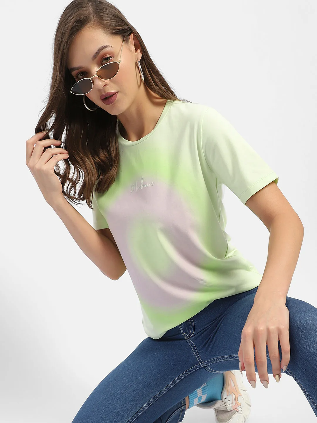 Madame Abstract Print Neon Green T-Shirt