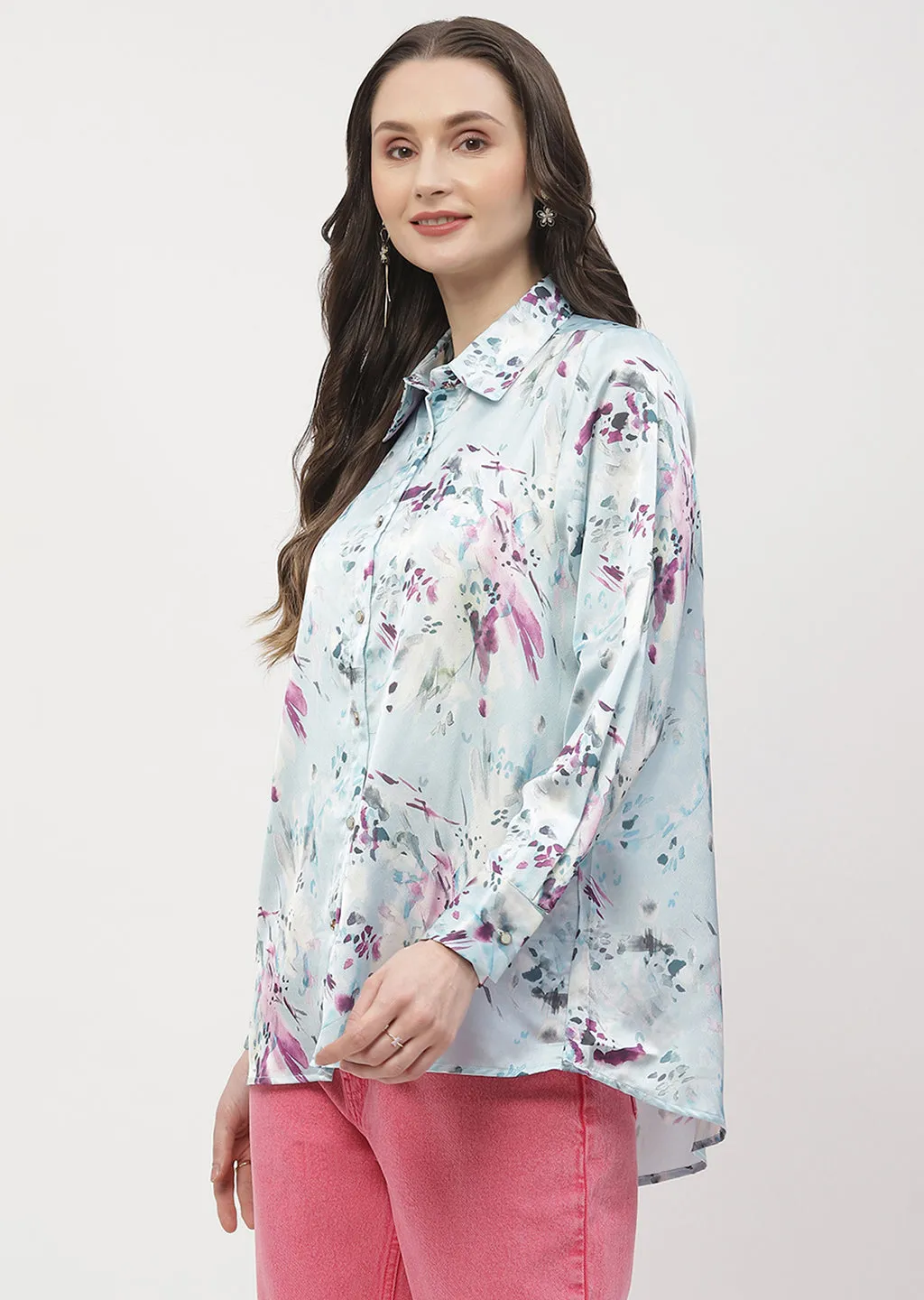 Madame Abstract Print Sky Blue Regular Shirt