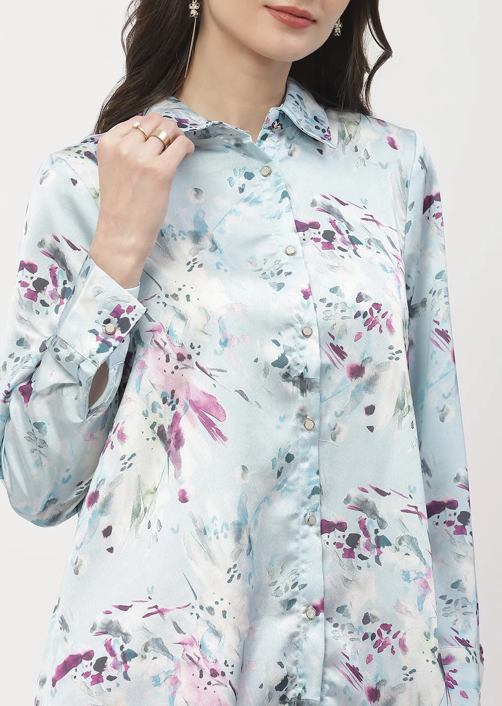 Madame Abstract Print Sky Blue Regular Shirt