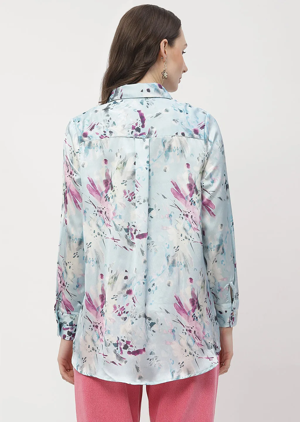 Madame Abstract Print Sky Blue Regular Shirt