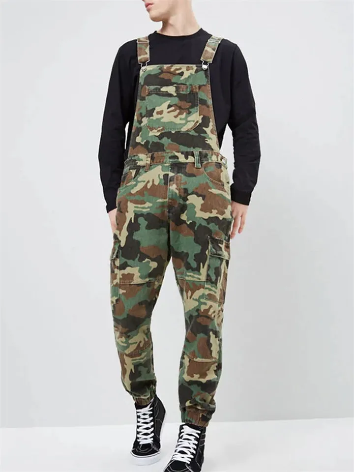 Male Outdoor Straight Leg Multi-pocket Camouflage Suspenders